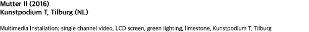 Mutter II (2016) Kunstpodium T, Tilburg (NL) Multimedia Installation; single channel video, LCD screen, green lighting, limestone, Kunstpodium T, Tilburg